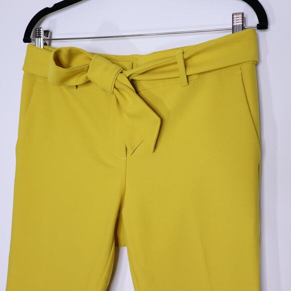 LOFT Slim Tie Waist Pants Solar Mustard Yellow Belted Ankle Trouser Women's 4P - Picture 5 of 10